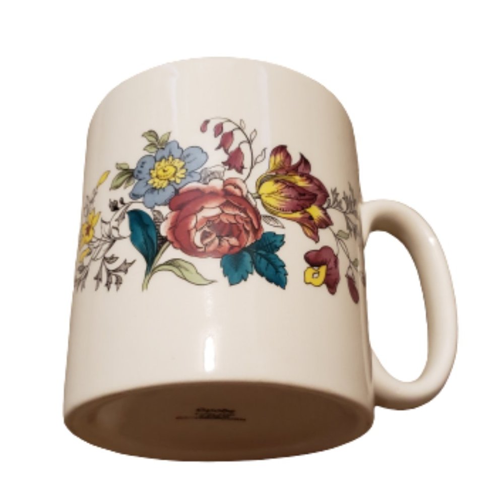 Vintage Spode Floral Coffee Mug Beige / Multi-color Made in England Cottagecore